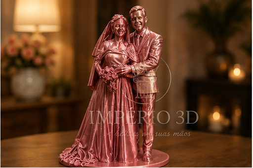 Escultura 3D de casal de noivos impressa em PLA rosé